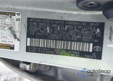 2007 Toyota Corolla Ce/Le/S z USA, uszkodzony, nr VIN JTDBR32E170131408